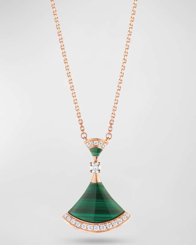 Divas' Dream 18k Rose Gold Malachite Necklace with Diamonds